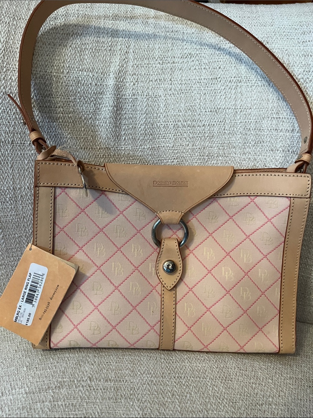 NWT Dooney & Bourke Pink-Tan & Magenta Large ring Flap Shoulder Bag